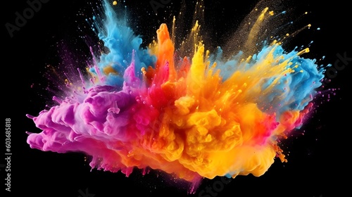 Colorful rainbow holi paint splash  color powder explosion on black background