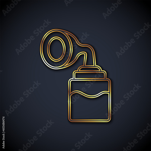 Gold line Breast pump icon isolated on black background. Vector