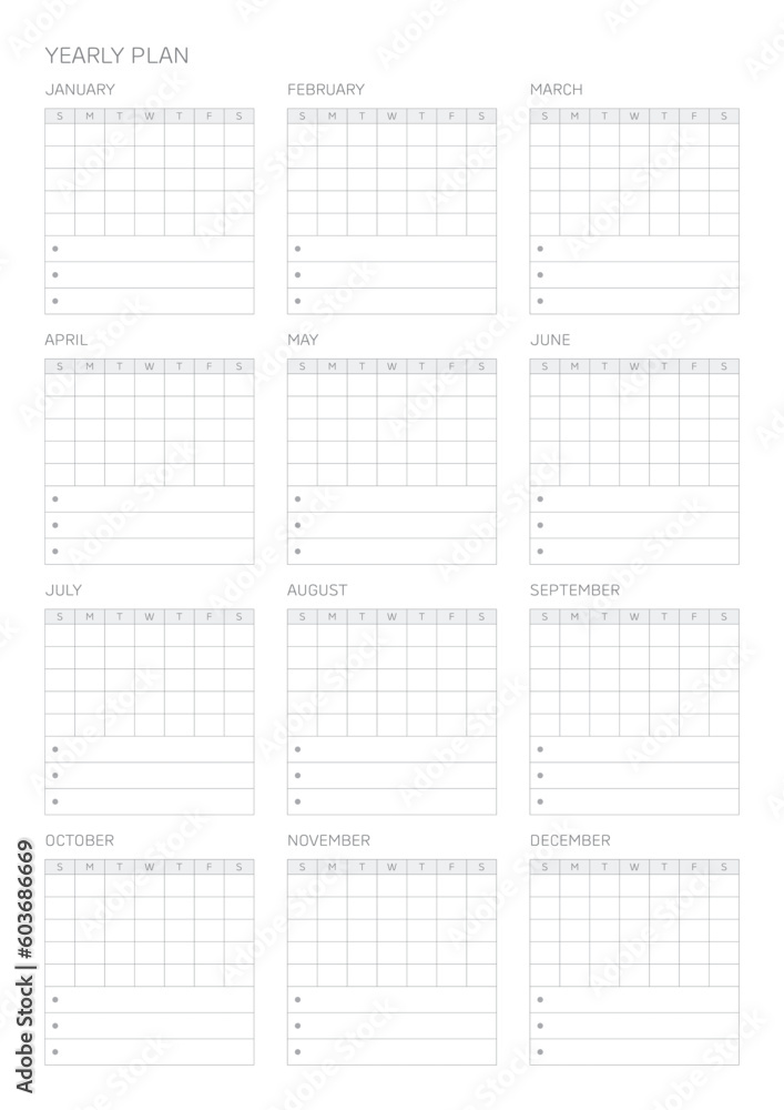 A year goal plan template with a simple and minimal style. Note, scheduler, diary, calendar planner document template illustration. A year goal plan template with a simple and minimal style. Note, scheduler, diary, calendar planner document template illustration.