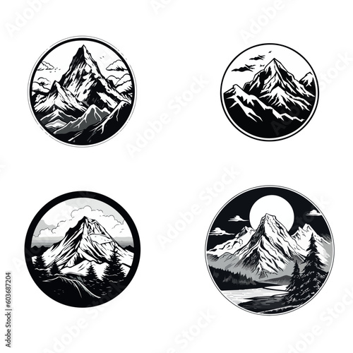 2D vector logo mountains black and white photo