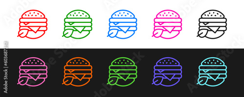Set line Vegan food diet icon isolated on black and white background. Organic, bio, eco symbol. Vegan, no meat, lactose free, healthy, fresh and nonviolent food. Vector