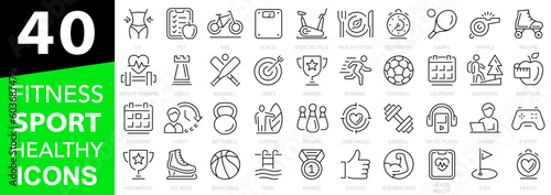 Sport and fitness 40 icon set. Health icons. Vector illustration