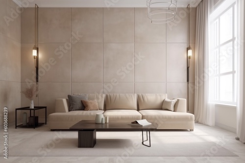 interior background decor couch window design pillow white indoor generative ai chair apartment elegant. Generative AI.