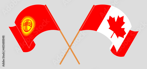 Crossed and waving flags of Kyrgyzstan and Canada