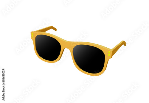 3D illustration yellow fashion sunglasses and black lens optic isolated on transparent background