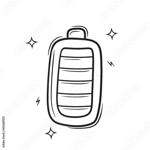 Hand Drawn Charged Battery.  Doodle Vector Sketch Illustration