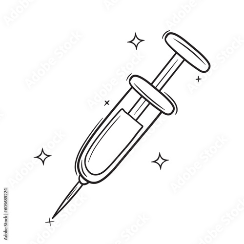 Hand Drawn Syringe.  Doodle Vector Sketch Illustration