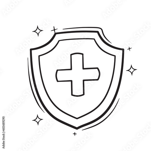 Hand Drawn Medical Shield.  Doodle Vector Sketch Illustration