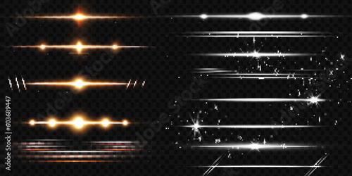 Glitter glare. Set of glowing isolated transparent light effects, blue glare, explosion, glitter, line, sun flare, spark and stars. Beautiful optical effect of sunlight reflection.