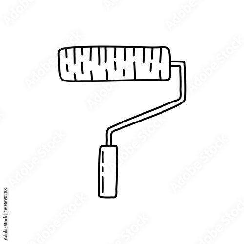 Hand drawn doodle Art and Craft tools icon, paint roller Vector illustration art instrument symbol Cartoon art equipment Brush Roller Watercolor Paint Artist element on white background Sketch
