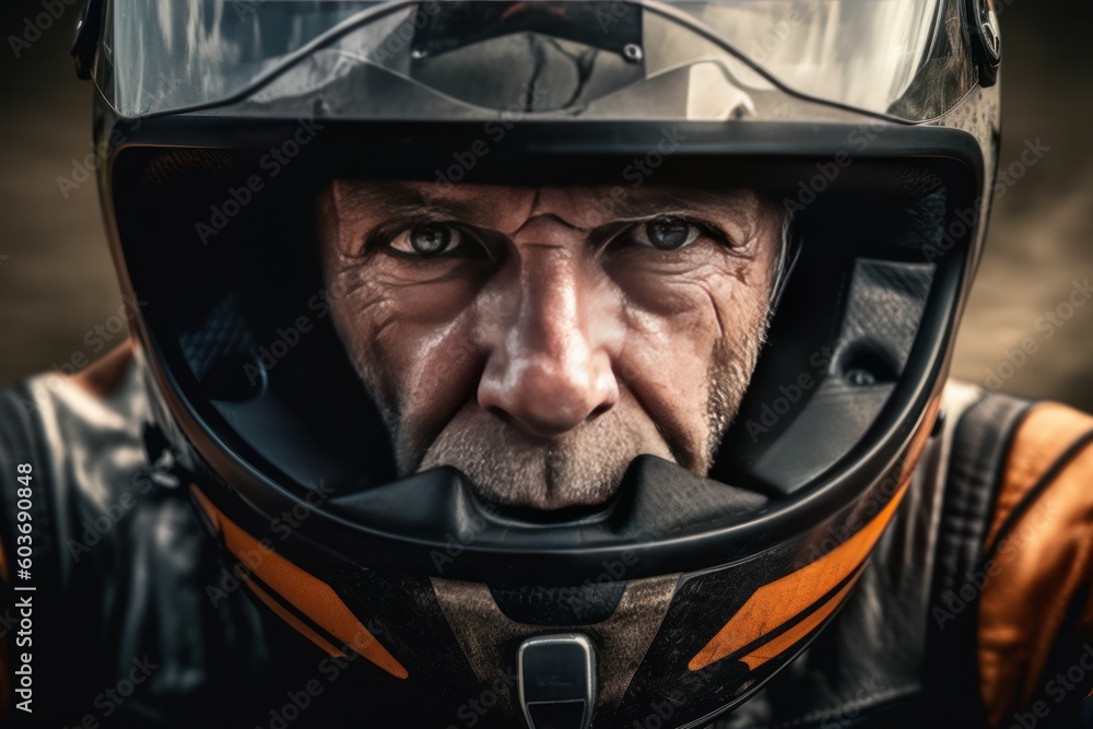 Portrait of a very serious looking man with a helmet on a motorcycle (Generative AI, Generativ, KI)
Portrait of a very serious looking man with a helmet on a motorcycle (Generative AI, Generativ, KI)