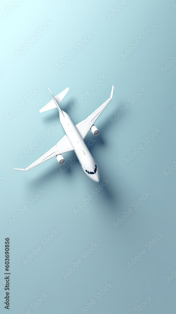 Ai generated illustration of white airplane on a blue background Ai generated illustration of white airplane on a blue background