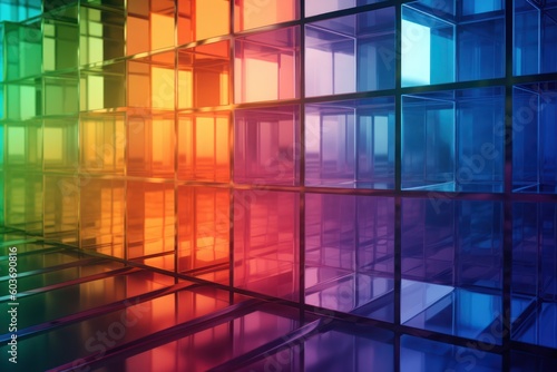 A wall of colored glass cubes through which the light shines (Generative AI, Generativ, KI)