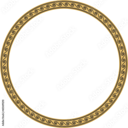 Vector round gold classic frame. Greek wave meander. Patterns of Greece and ancient Rome. Circle european border