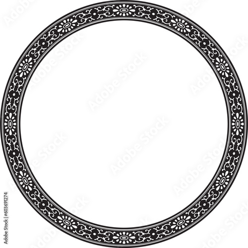 Vector black monochrome frame, border, Chinese ornament. Patterned circle, ring of the peoples of East Asia, Korea, Malaysia, Japan, Singapore, Thailand..