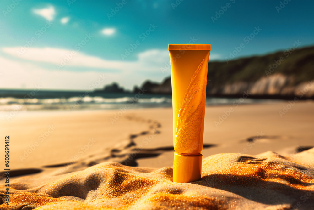 sun cream tube on beach