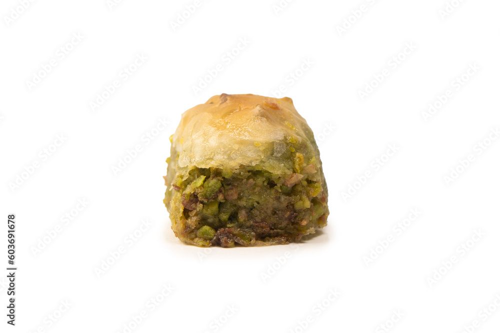 Turkish pistachio baklava isolated on white background. Turkish pistachio baklava isolated on white background.