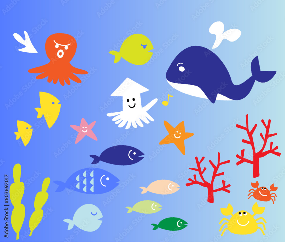 ほっこりかわいい海の生物のセット