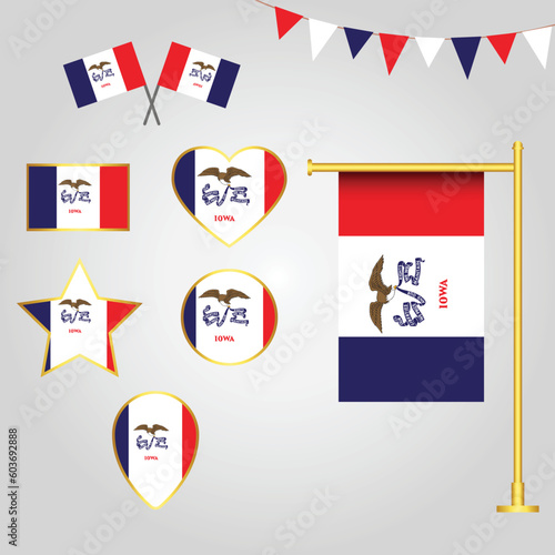 Free Download Vector flags collection of Iowa state of usa emblems and icons in different shapes
 - GFXLoad