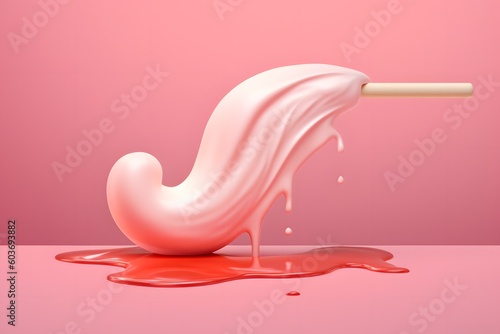 pink ice cream melting on a wooden stick, dessert concept art, pink background, Generative AI © gankevstock