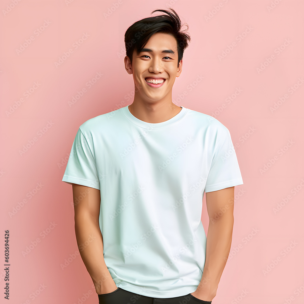 portrait of a young asian man with white mockup tshirt ai generated art portrait of a young asian man with white mockup tshirt ai generated art