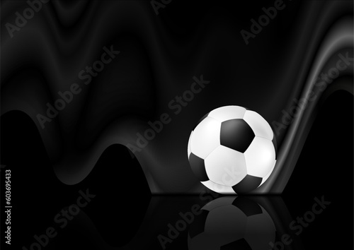 Wavy sport background with blue particles and soccer ball. Vector banner