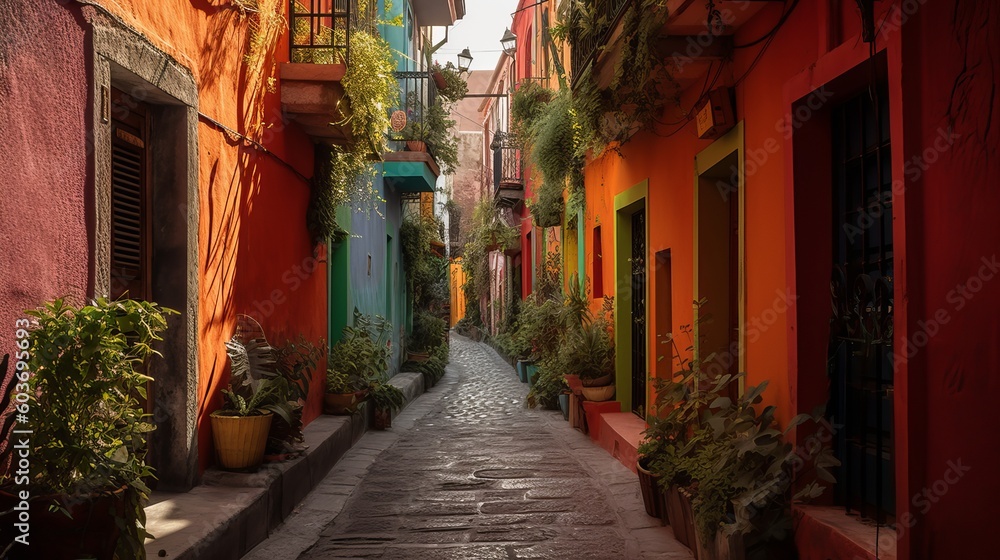 Colorful alleys and streets Generative AI