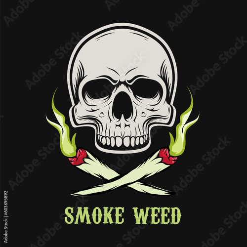 illustration vector of skull and weed,smoke,perfect for print,etc