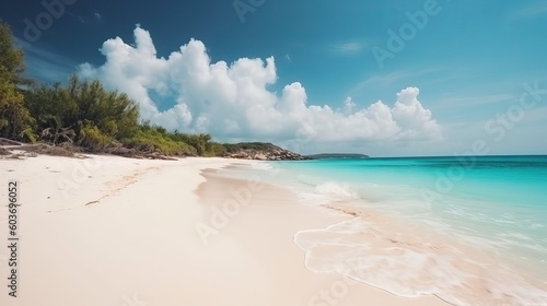 Tropical white sand beach background, caribbean island, hot summer day on the beach Generative AI