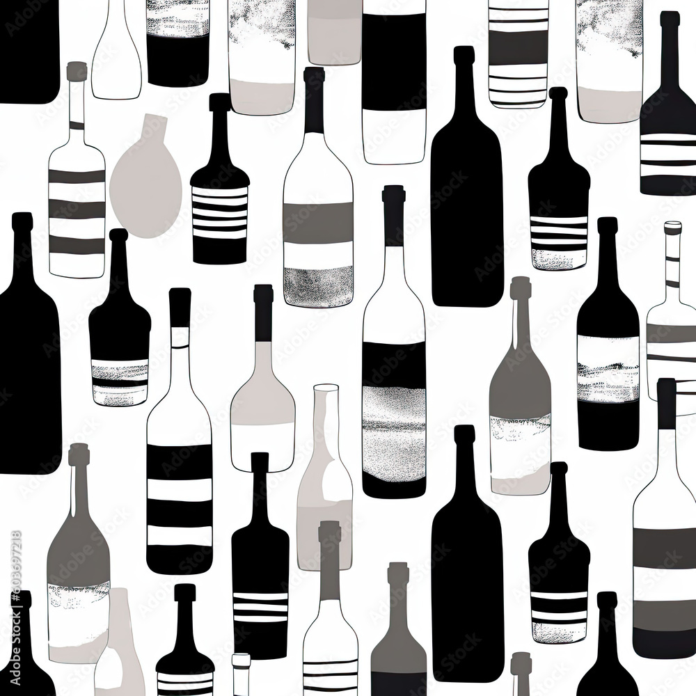 Sophisticated pattern with wine bottles in black and white Sophisticated pattern with wine bottles in black and white