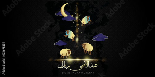 	
Eid Al Adha Celebration of Muslim holiday the sacrifice a camel, sheep and goat, can use for, landing page, template, ui, web, mobile app, poster, banner, flyer, background