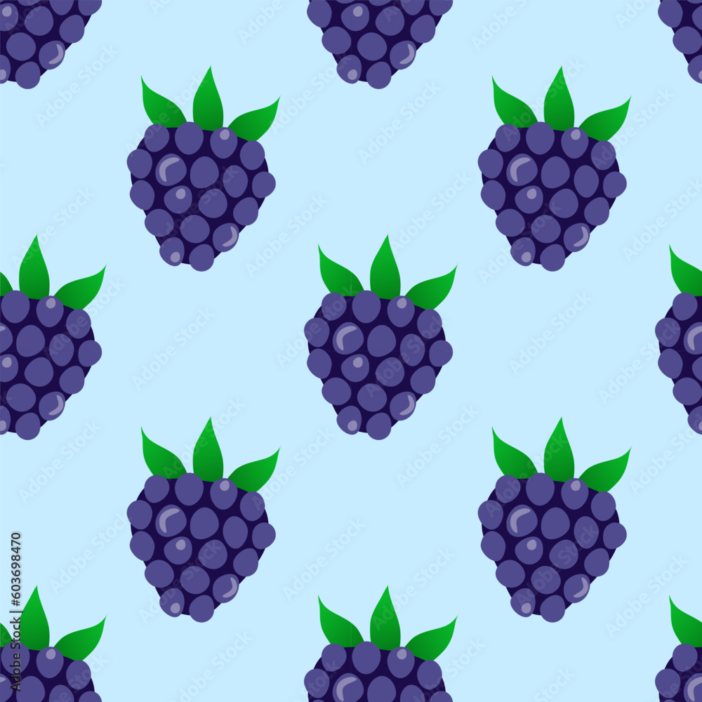 Blackberry seamless pattern. Blue background. Vector design. Blackberry seamless pattern. Blue background. Vector design.