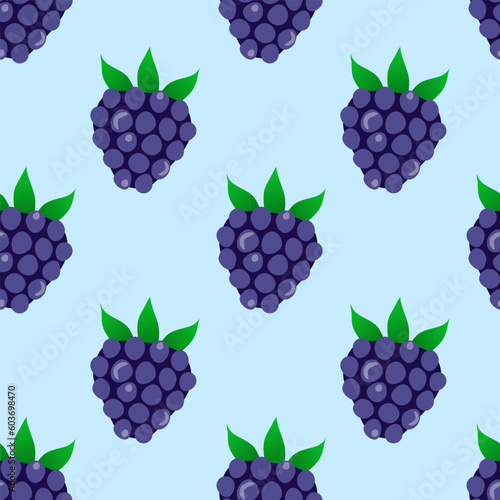 Blackberry seamless pattern. Blue background. Vector design.