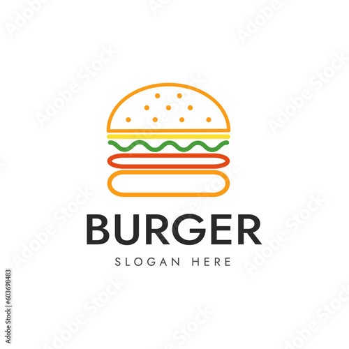 BURGER LOGO IN LINEAR STYLE WITH MULTI COLOURS OUTLINE