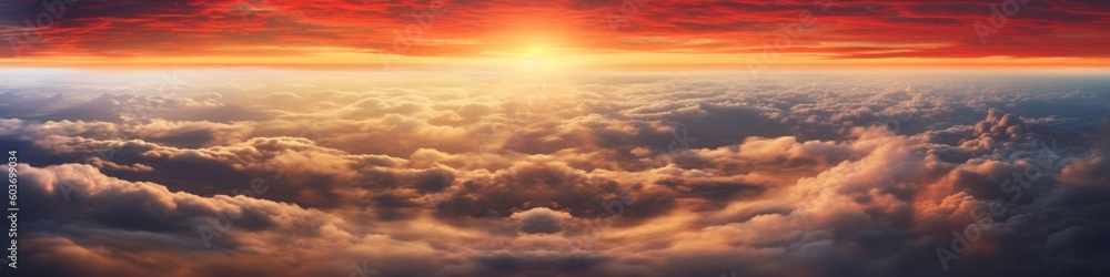 Beautiful sunrise cloudy sky from aerial view. Generative AI