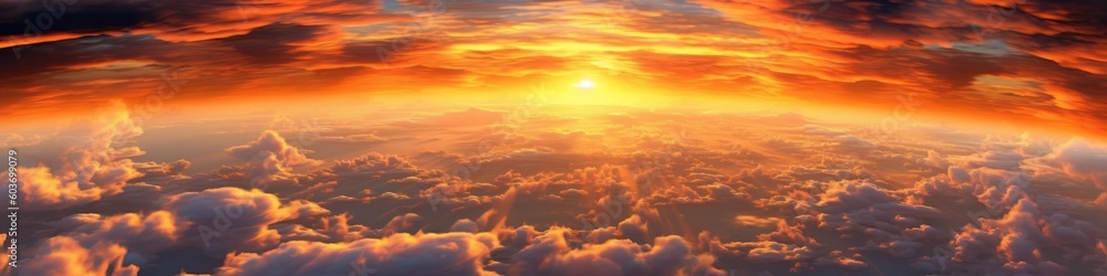 Beautiful sunrise cloudy sky from aerial view. Generative AI