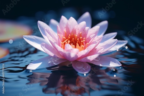   Beautiful Pink Lotus  water plant with reflection in a pond  .Generative Ai