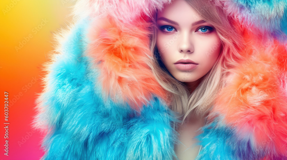 Winter fashion style. Beautiful woman in fur coat. Generative AI. Winter fashion style. Beautiful woman in fur coat. Generative AI.