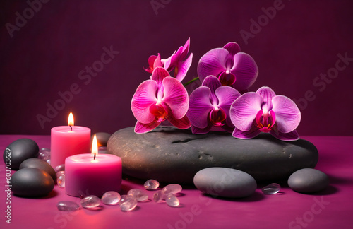 stones  orchid and candle on spa table