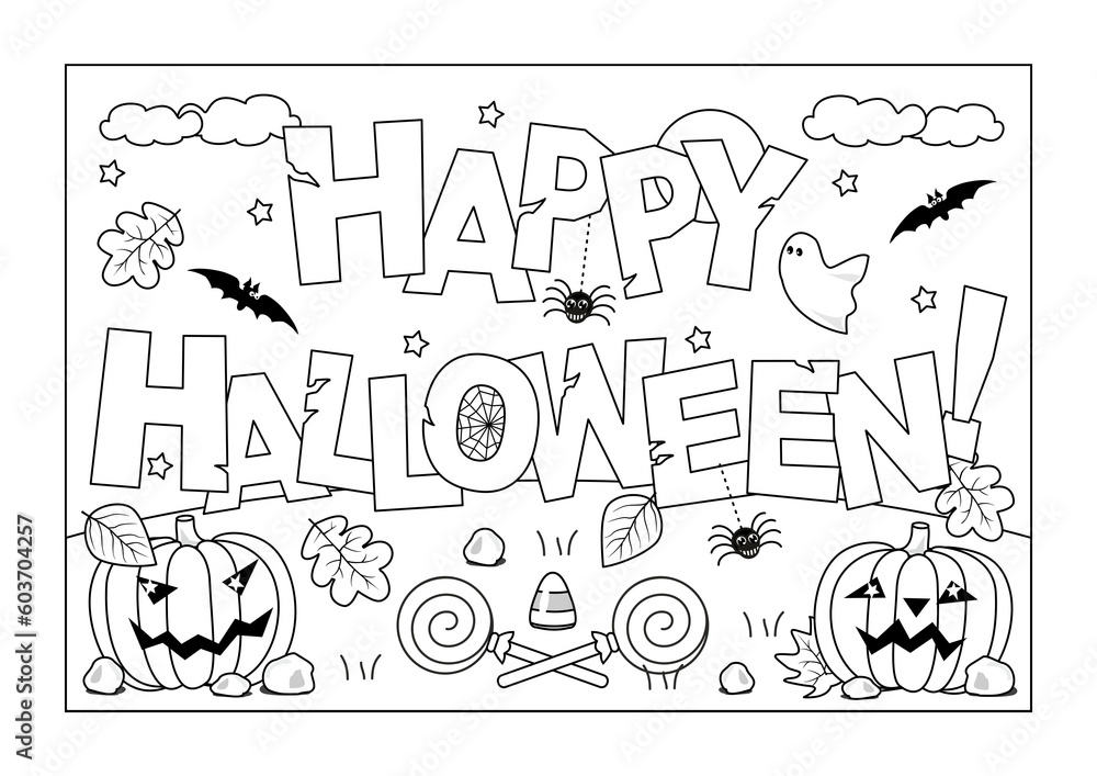 Obraz premium Halloween coloring page, poster, sign or banner. 