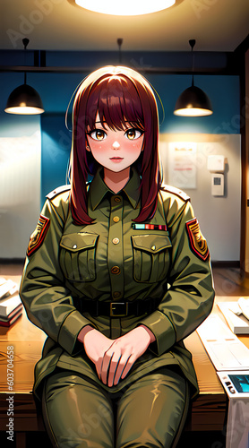 Beautiful anime girl, Woman in military uniform, Generative AI