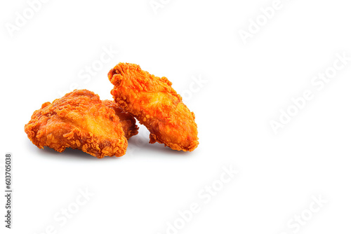 Crispy delicious fried chicken breast isolated on white background. Created with Generative AI Technology