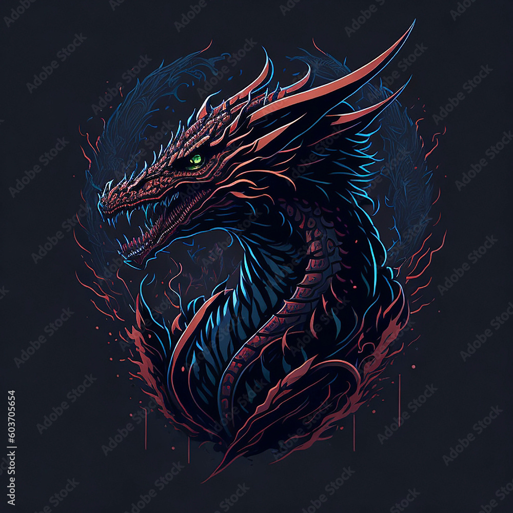 illustraction of dragon, JAPANESE ray detailed design for streetwear and urban style t-shirts design, hoodies, etc Pro Vector