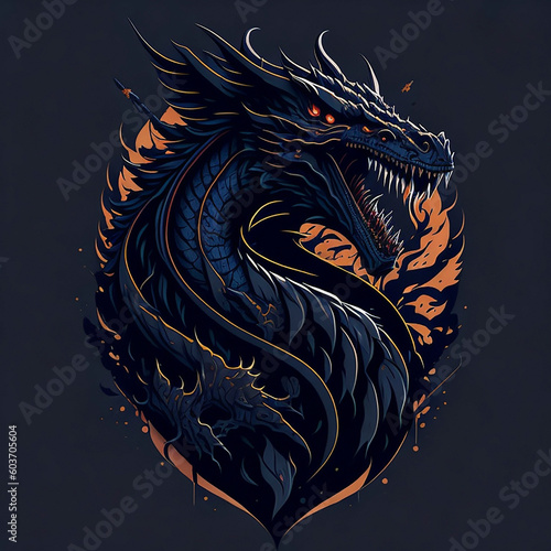 illustraction of dragon  JAPANESE ray detailed design for streetwear and urban style t-shirts design  hoodies  etc Pro Vector