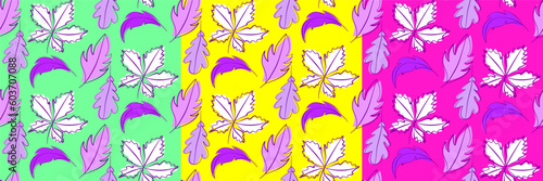 Vector seamless half-drop pattern  with  leaves