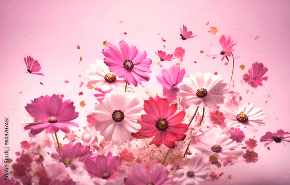 pink flowers on light and pink background