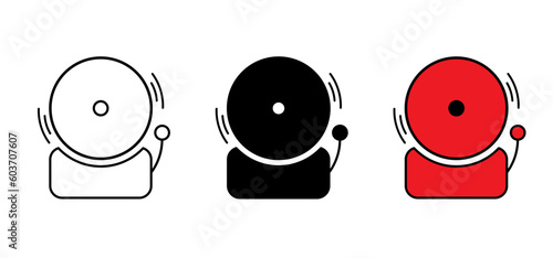 Cartoon red alarm fire bell or alert ring, Warning fire, firefighter help. Warning, dangerous flames alarm or sprinkler alert signal. Help icon. Alarm system. Fire alarm emergency