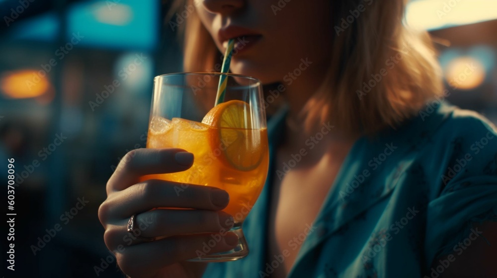 Woman enjoying tropical drinks Woman enjoying tropical drinks