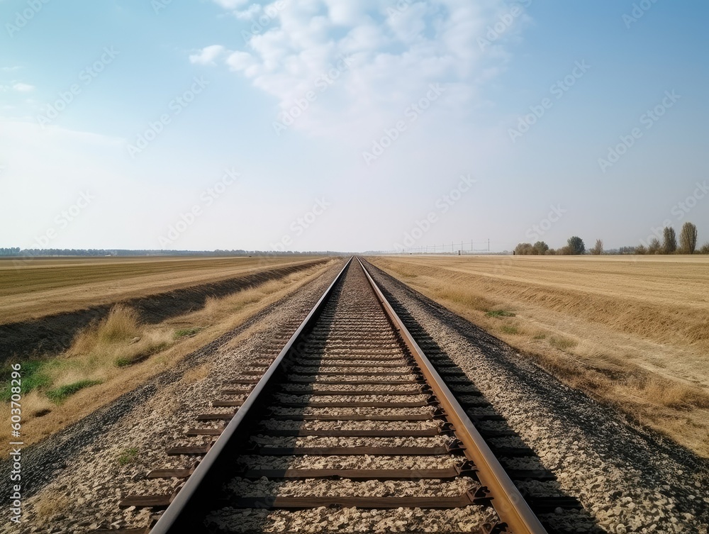 Railway Line Stretching Towards the Horizon - AI Generated