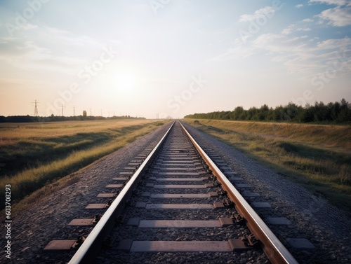 Railway Line Stretching Towards the Horizon - AI Generated